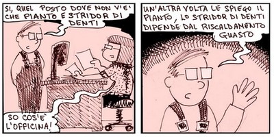 strisce, fumetti, umorismo, vignette, lavoro, ufficio, impiegati, operai, fabbrica, azienda, nove-diciotto, nove, diciotto, Alberto Baroni, pianto e stridor di denti, riscaldamento guasto